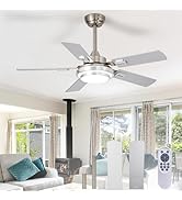 Depuley 42-Inch Ceiling Fan with Light: Brushed Nickel Ceiling Fans with 5 Blades Dual Finish Rev...