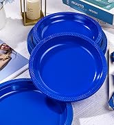 WELLIFE 9 Inch Plastic Plates Dark Blue 50 Count Disposable Plate for Party, Dessert Plates for D...