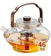 Glass Teapot with 2 Infusers for Stovetop Safe, Thickened Heat-Resistant Borosilicate Glass, 46 f...