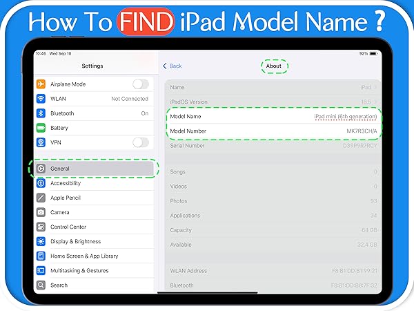 how to find ipad model name