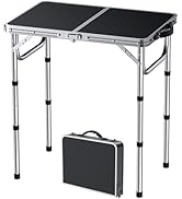 FUNYKICH 2ft Small Folding Camping Table(L22.8'' xW15.7''), 3 Height Adjustable Portable Picnic T...
