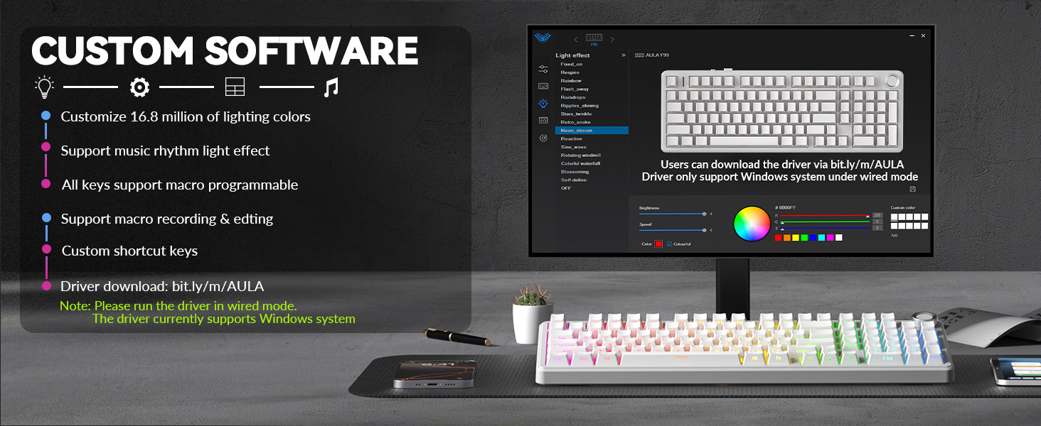 Programmable keyboard aula mechancial ekybaord silent gaming keybaord quiet wireless keyboard