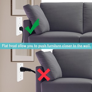 6inch Black Low Profile Flat Head 3 Prong Grounded Indoor Extension Cord