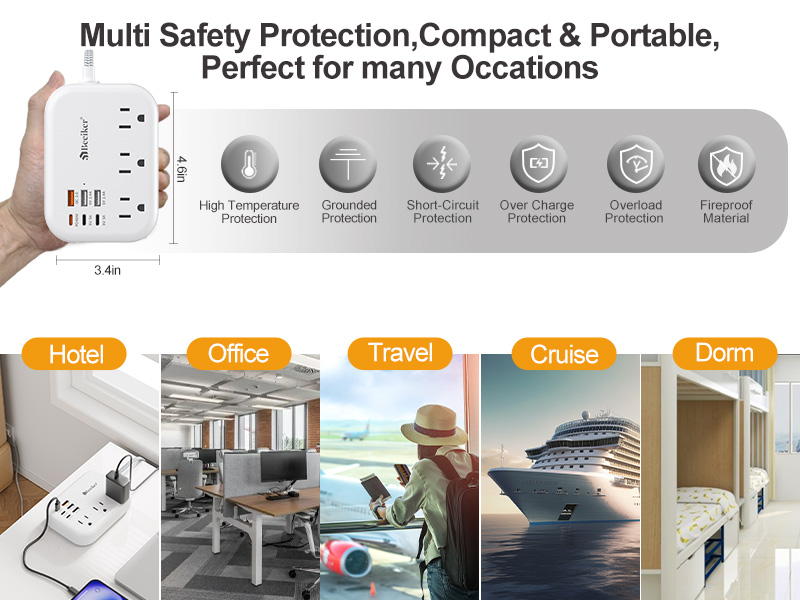 pd 45 w 6 usb c travel power strip with 5ft extension cord