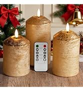 Eywamage Gold Flameless Pillar Candles with Remote, Christmas LED Candles Battery Operated Flicke...
