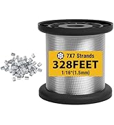 Sanuke 1/16 Wire Rope 304 Stainless Steel Cable, 328ft Cable Wire 7x7 Strand Core with 110pcs Cri...