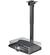 Black projector mount or ceiling bracket shown from different angles, featuring adjustable height and tilt mechanisms.