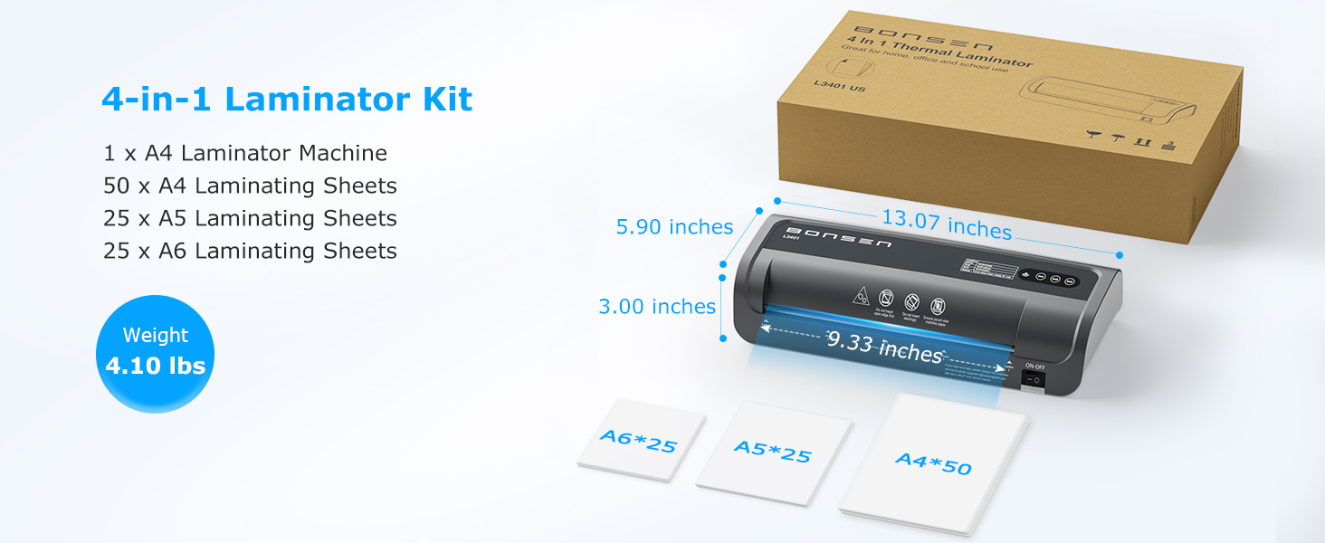 BONSEN 4-in-1 A4 Thermal Laminator Machine Starter Kit