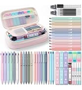 Four Candies 56 PCS Aesthetic School Supplies with Large Pencil Case, 6 Colored Ballpoint Pens, 1...