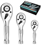 DURATECH 3PCS Stubby Ratchet Wrench Set, 90-Tooth 1/4" 3/8" 1/2" Drive Socket Wrench, Mini Small ...