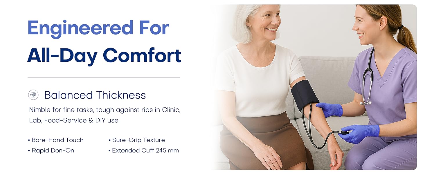 Supmedic nitrile gloves engineered for all day comfort with balance thickness