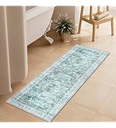 Uphome Bathroom Rugs Runner, Distressed Farmhouse Boho Sage Green Bath Mat, Non Slip Washable Lon...