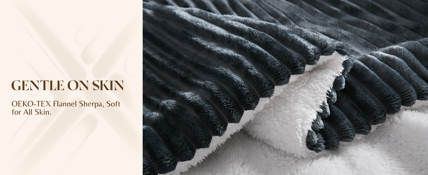 OEKO-TEX soft heated blanket, gentle flannel sherpa throw for sensitive skin, cozy electric blanket