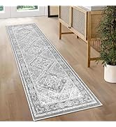 KUTA Oriental Washable Runner Rug, 2x6 Runners for Hallways Non-Slip Vintage Grey Blue Kitchen Ru...