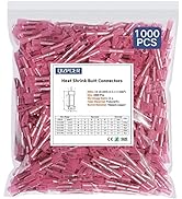 1000 Pcs Red Heat Shrink Butt Connectors, 22-16 AWG Marine Grade Insulated Crimp Wire Connectors,...