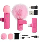 Mini Hot Pink Microphone for iphone Android Phone Tablet ipad PC, Usb C Wireless Lavalier Mic for...
