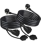 [2PACK] 3FT Black Indoor Outdoor Extension Cord Weatherproof - Garden Low Profile Flat Plug 3 Pro...