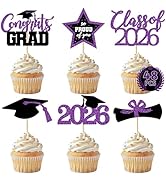 48 PCS Graduation Cupcake Toppers, 6 Styles Congrats Grad Cake Topper 2026, Graduation Decoration...