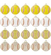 DICOSMETIC 24Pcs Baseball Soccer Charms Bulk Sport Ball Charms Alloy Enamel Sport Pendant Rhinest...