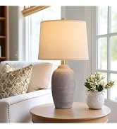 Vortether 24.5" Vintage Ceramic Table Lamp Single-Rustic Boho Accent Nightstand Lamps for Bedroom...
