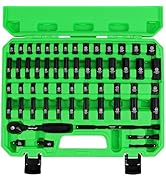 SWANLAKE 1/4" Drive Impact Socket Set, 56-Piece Standard SAE (5/32 to 9/16 inch) and Metric (4-15...