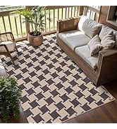 Modern Easy Jute 3x5 Patio Rug, Black and Brown Checkered Washable Entryway Rug, Non Slip Indoor ...