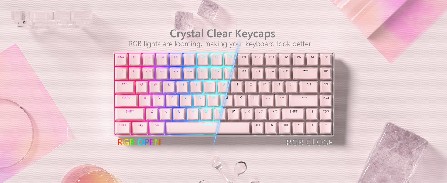 Crystal Jelly Keycaps 60 65 75 100 Percent, Shine Through Key caps Set PBT KEYCAPS