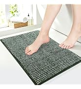 ACCUMTEK Upgrade Bathroom Rugs Green &amp; White, Chenille Spliced with Fluffy Cut Pile Absorbent Bat...