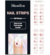 MelodySusie 30PCS Semi Cured Gel Nail Strips (Cherry White French Tips), Works with Nail lamp, Sa...