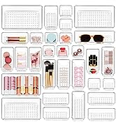 YFXCVSL 30 PCS Drawer Organizer Set, 4 Sizes Desk Drawer Divider Makeup Organizers and Sturdy Cle...