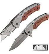 WORKPRO Folding Utility Knife &amp; EDC Pocket Knife, Quick-Change Wood Handle Razor Box Cutter and F...