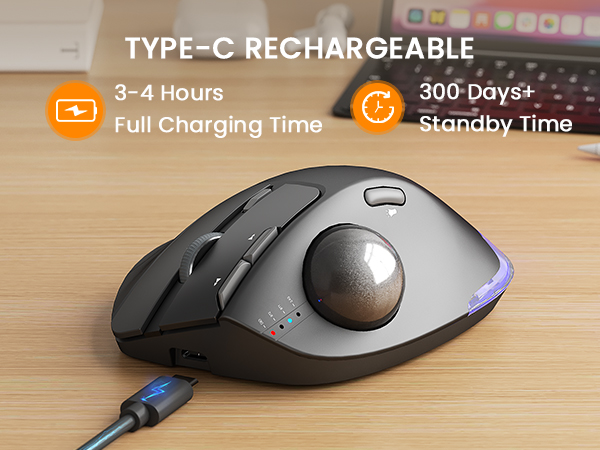 Rechargeable and backlight: The Bluetooth mouse has a built-in rechargeable battery