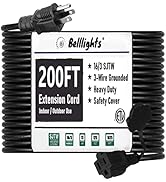 Belllights 16 SJTW AWG Heavy Duty Power Cord 3 Prong Extension Cord, NEMA 5-15P to NEMA 5-15R, Po...