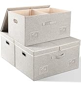 Graciadeco 75 Quarts Extra Large Decorative Storage Bins with Lids, 3 Packs Beige Collapsible Sto...