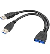 Aukuoy USB 3.0 19/20 Pin Male to Dual USB 3.0 Type-A Cable, SuperSpeed 5Gbp/s Motherboard Extensi...