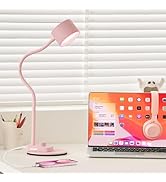 Cute Desk Lamp with USB C + A Charging Port, 5 Colors Dimmable Reading Lamps, Minimalist Pink Lam...