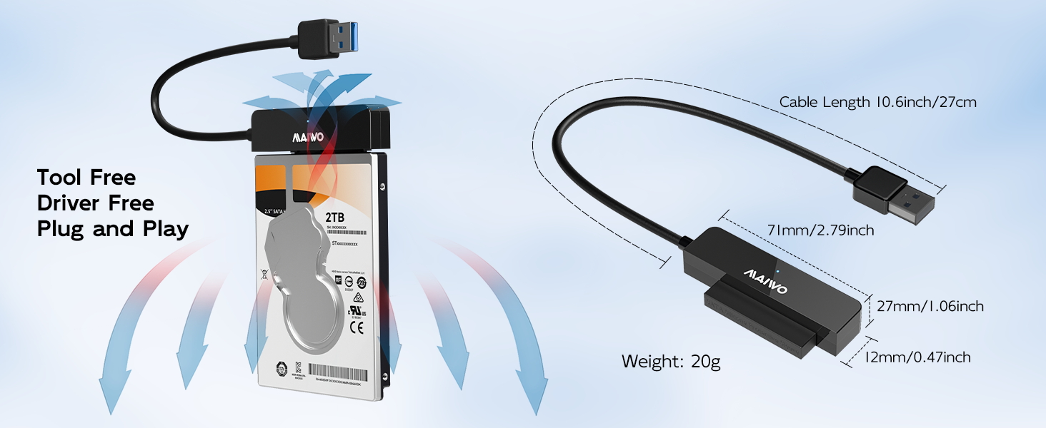 SATA to USB3.0 Adapter External Hard Drive to USB Cable Converter 