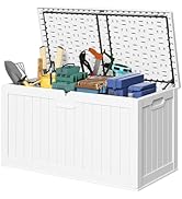 Devoko 240 Gallon Double-Wall Deck Box with Divider, Side Handles, Resin Outdoor Large Storage Bo...