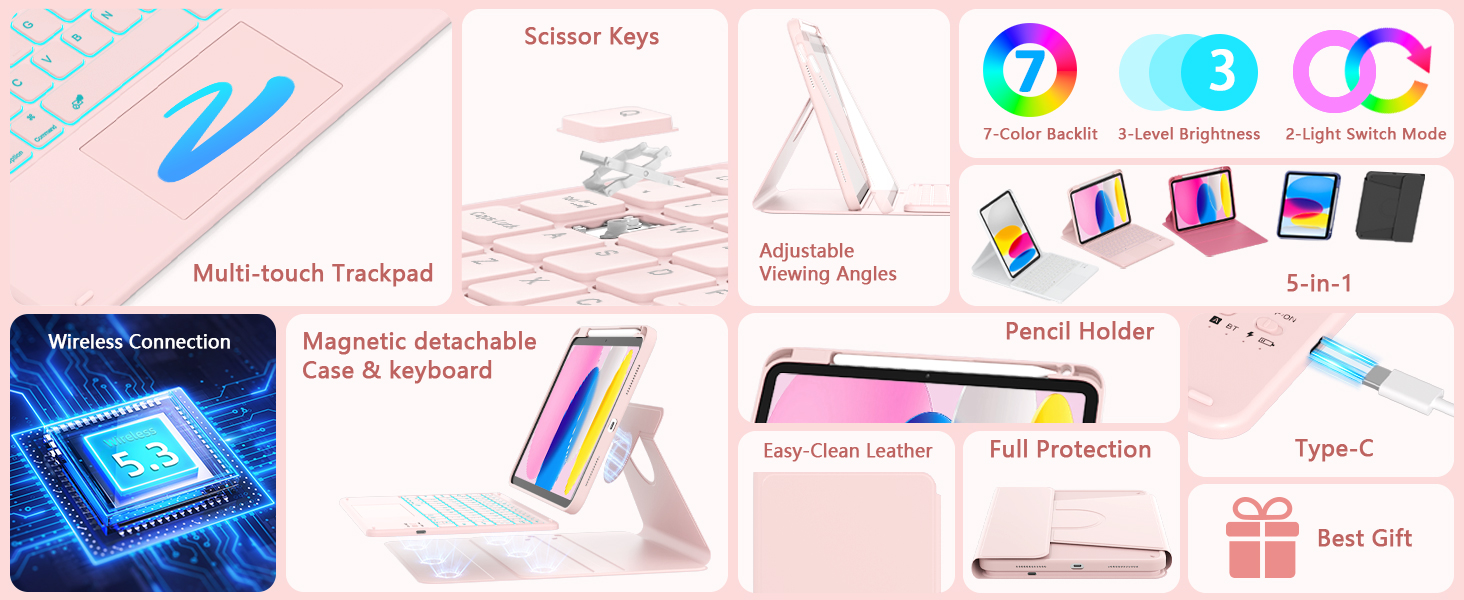 a16 keyboard case with trackpad for working studying travling 7-color backlit usb-c rechargable