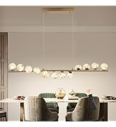 Qcyuui Modern Gold Chandelier Dimmable 47'' Glass Globe Pendant Light 12 Lights Linear Pendant Li...