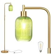 Ruiever Dimmerable Glass Floor Lamp for Living Room,Modern Standing Lamp with Green Ribbed Glass ...