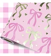ZDSPIDE Pink Bow Wrapping Paper – 17 inch x 16.4 Feet Reversible Pink Plaid Gift Wrap for Girls B...