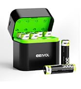 8 Pack Rechargeable AA Batteries & Fast Charger, 1.5V 3600mWh, Integrated Charging Box, 350mA, Lo.