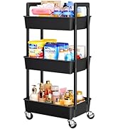 Pipishell 3 Tier Rolling Cart Organizer, Plastic Rolling Cart with Lockable Wheels &amp; Reinforced H...
