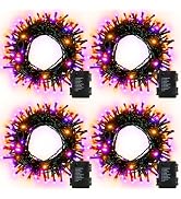 DealBeta 4 Pack Orange Purple Halloween String Lights Battery Operated | 16.4Ft 50 LED Battery Ha...