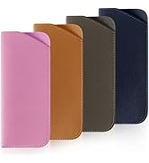 TIECHI 4 Packs Soft Eyeglass Cases Portable Pu Leather Glasses Pouch Squeeze Top Sunglass Case fo...