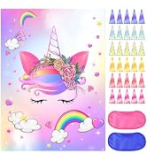 NEBURORA Pin The Horn on The Poster with 30 PCS Horns Birthday Party Supplies for Girls Birthday ...