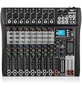 KASCHUN 8 Channel Professional audio mixer,Audio Mixer,DJ Mixers with 48V Phantom Power,USB recor...