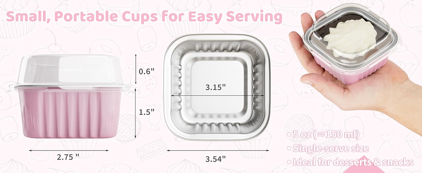5 OZ Mini Cake Pans with Lids Disposable Aluminum Foil Brownie Pudding Cupcake Baking Cups