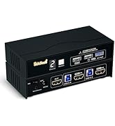 JideTech 2 Port HDMI KVM Switch 4K@60Hz with All Input Cables, Digital Display and Wired Remote, ...